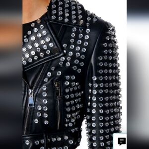 Studded  Crop Black Leather Jacket XL